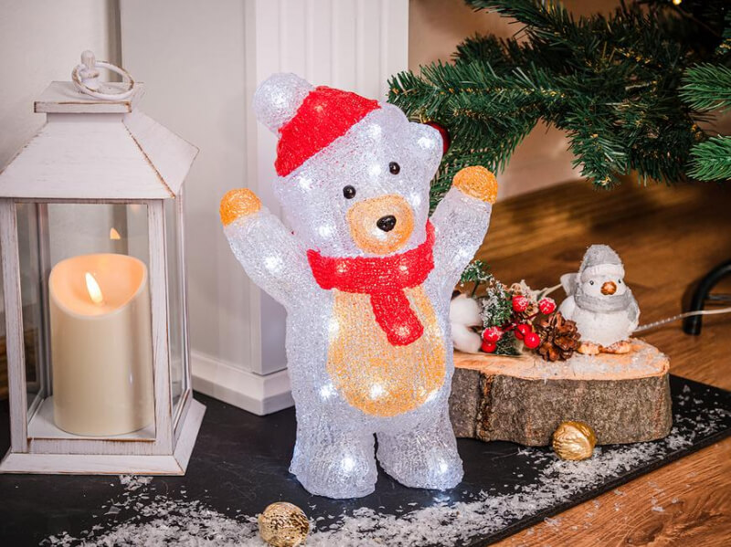 vianočný medveď s LED svetlom s výškou 30cm z akrylu